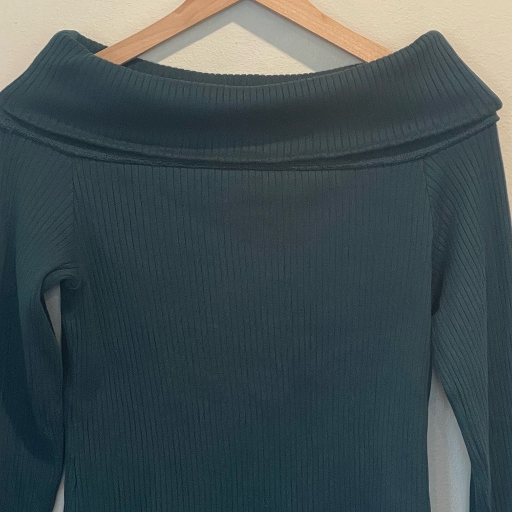 Madewell Ribbed Off-the-Shoulder Top, Teal Blue, Long Sleeve, Soft, Size Large, - Picture 12 of 13